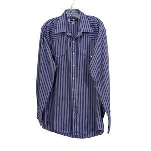 Flying R Ranchwear Western Shirt Men 17.5 Gray Striped Pearl Snap Cowboy USA